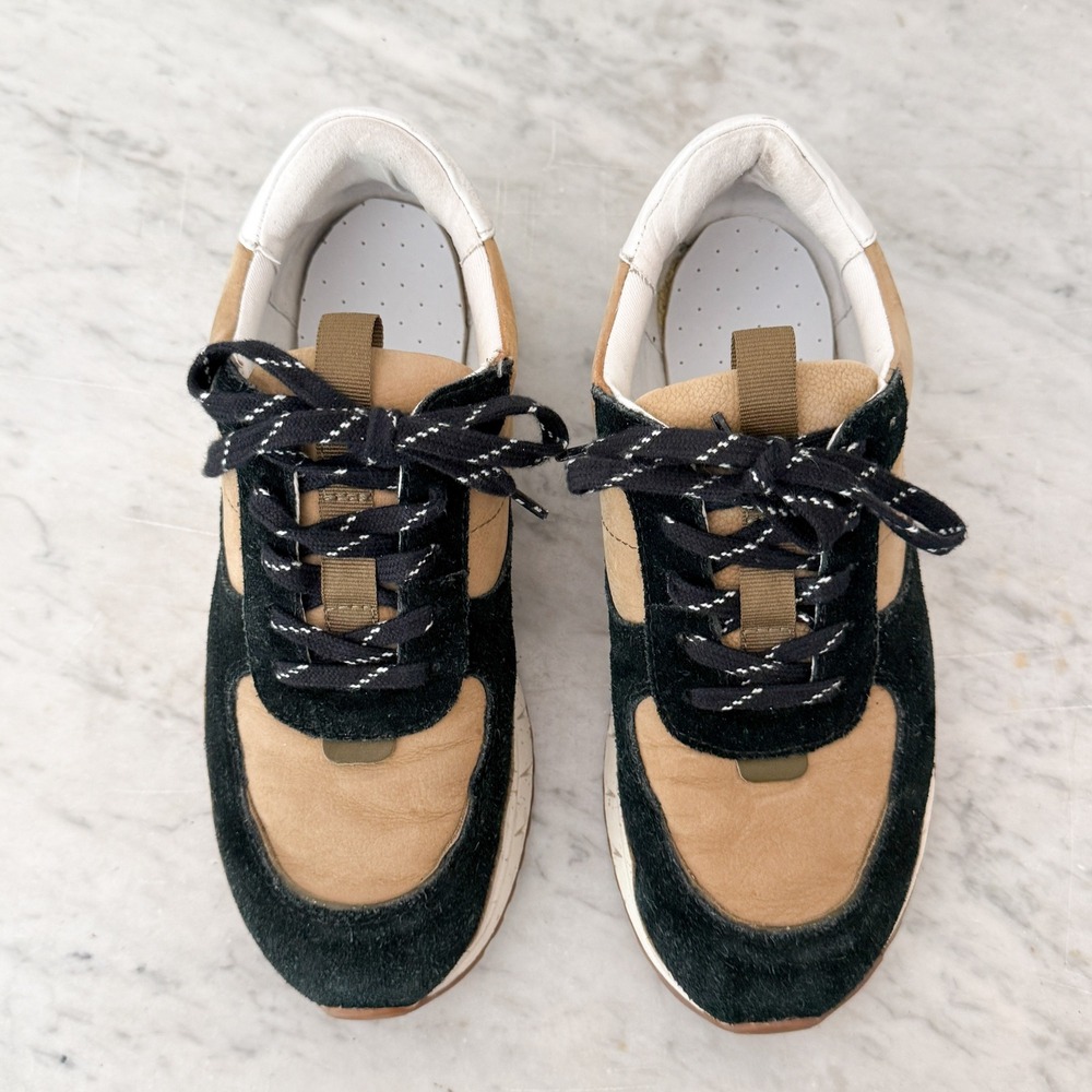 Madewell MWL Athleisure Kickoff Trainer Sneakers 7.5 Tan Black Suede Leather - Picture 3 of 8